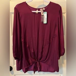 NWT Dolan Purple Mixed Material Tie Blouse Size XL